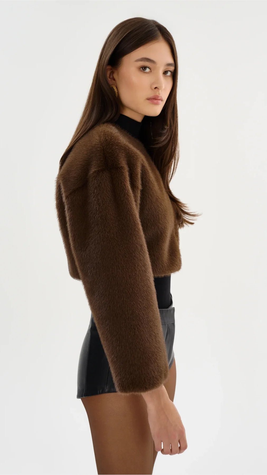 Lamarque Rowdie Leo Faux Fur Crop Jacket in Walnut