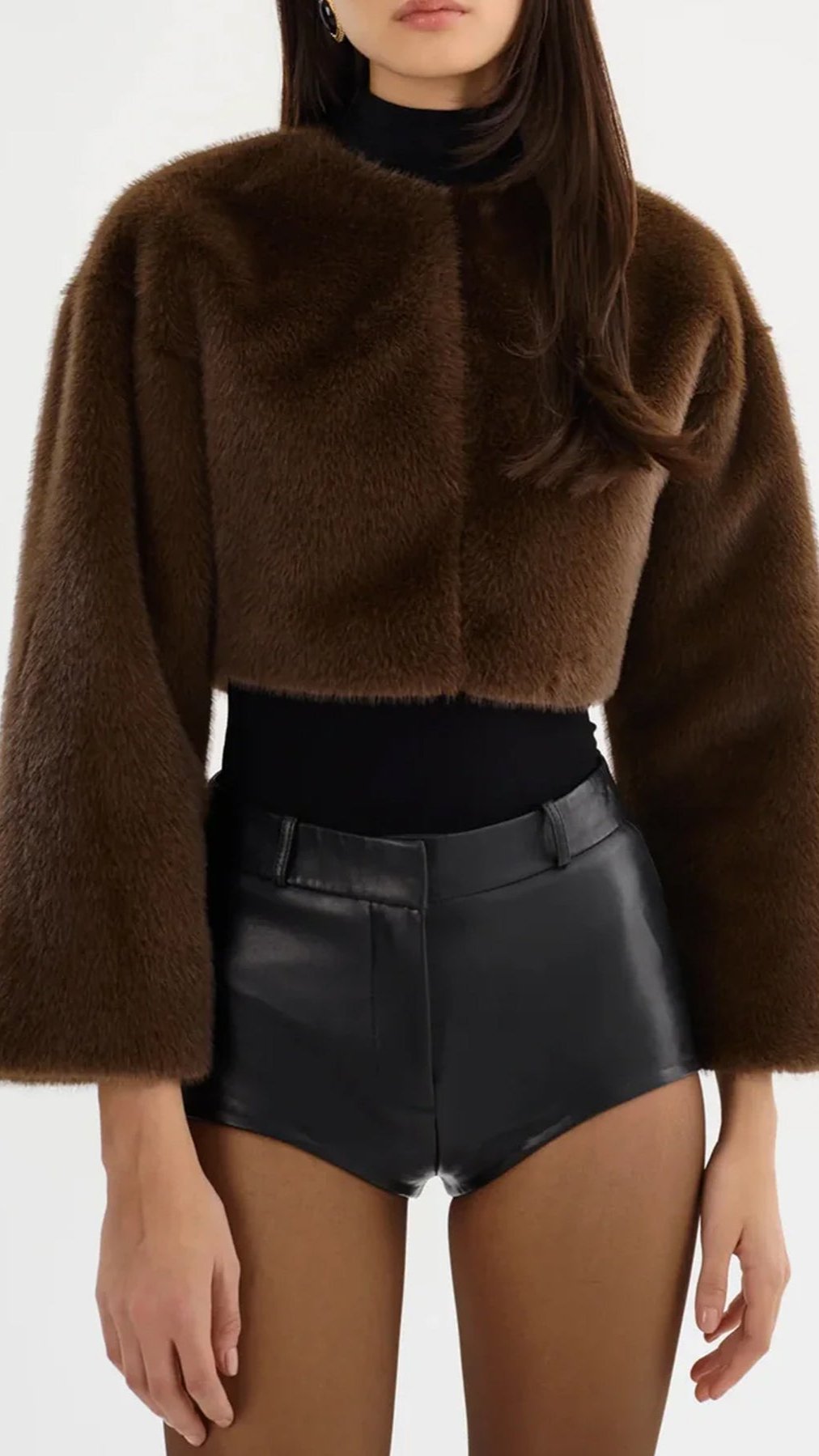 Lamarque Rowdie Leo Faux Fur Crop Jacket in Walnut