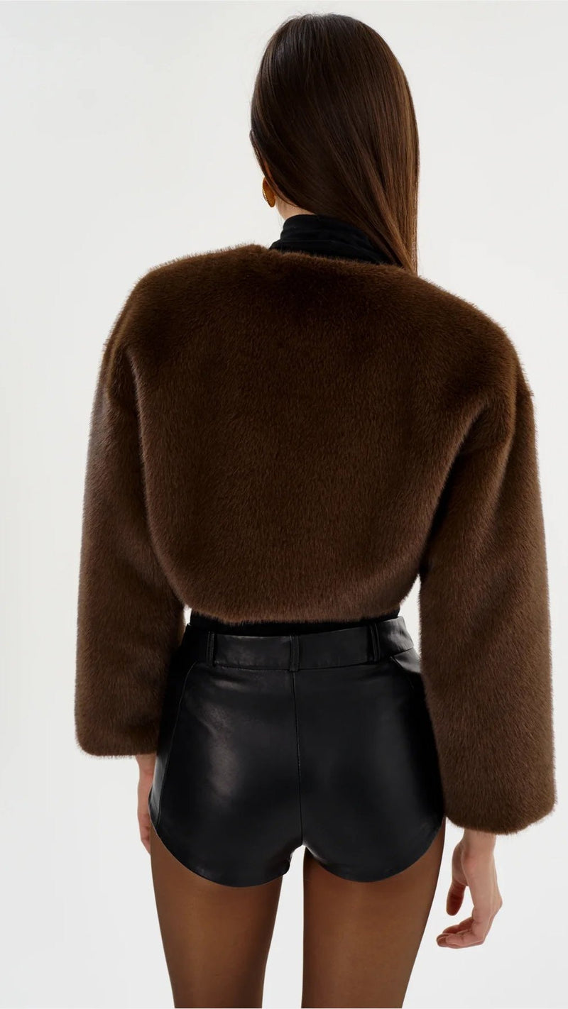 Lamarque Rowdie Leo Faux Fur Crop Jacket in Walnut