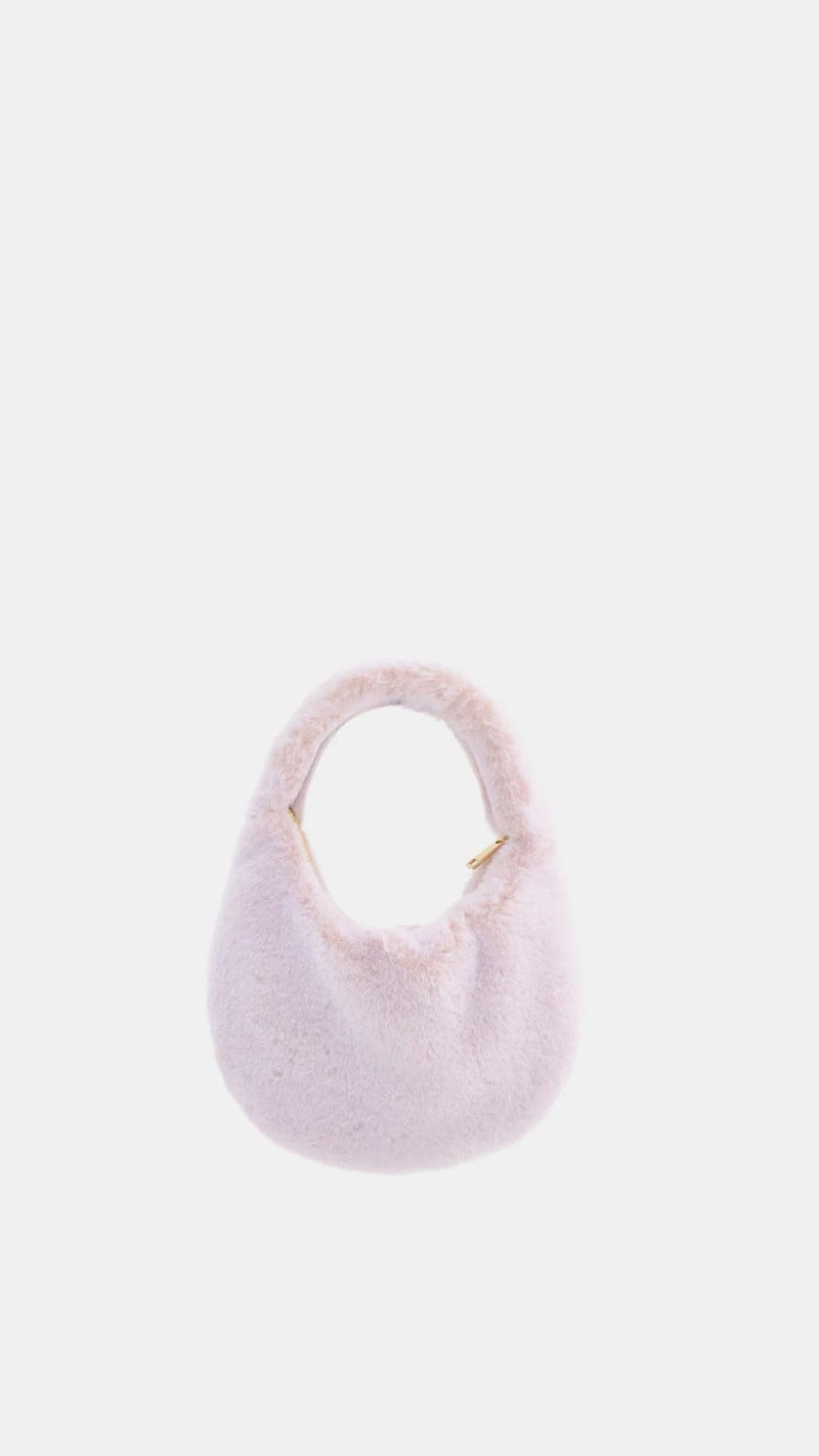 Lamarque Alix Mini Faux Fur Hobo Bag in Frosted Pink