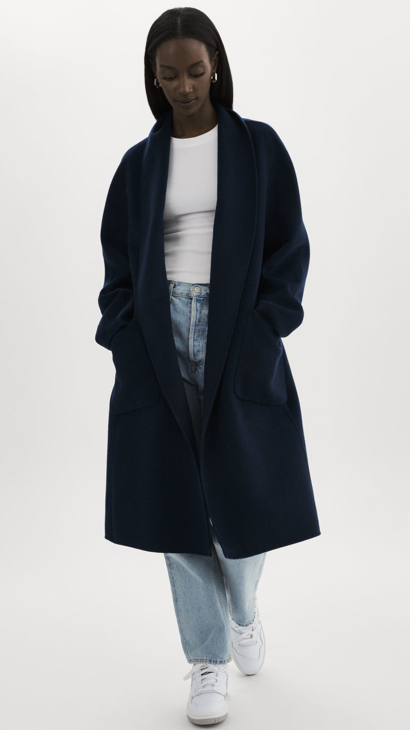 Lamarque Thara Shawl Collar Wool Coat in Dark Navy *ONLY AVAILABLE IN STORE*