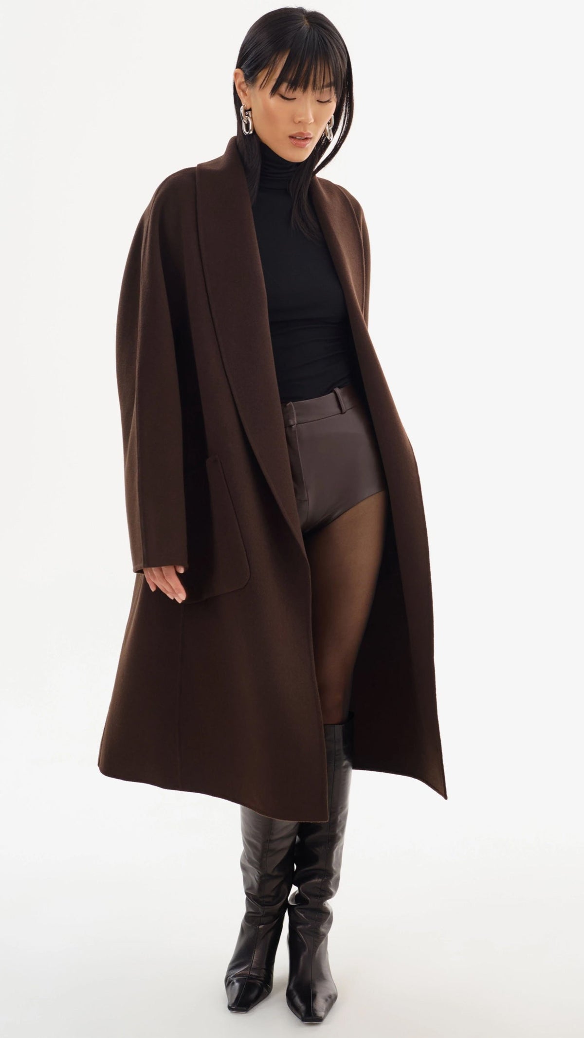 Lamarque Thara Shawl Collar Wool Coat in Dark Brown *ONLY AVAILABLE IN STORE*