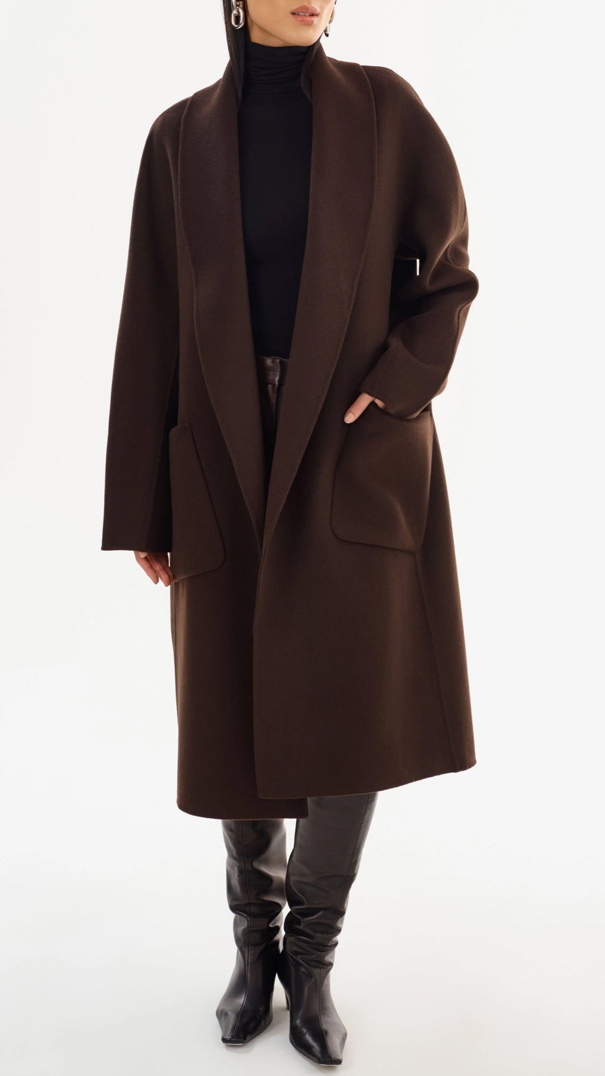 Lamarque Thara Shawl Collar Wool Coat in Dark Brown *ONLY AVAILABLE IN STORE*