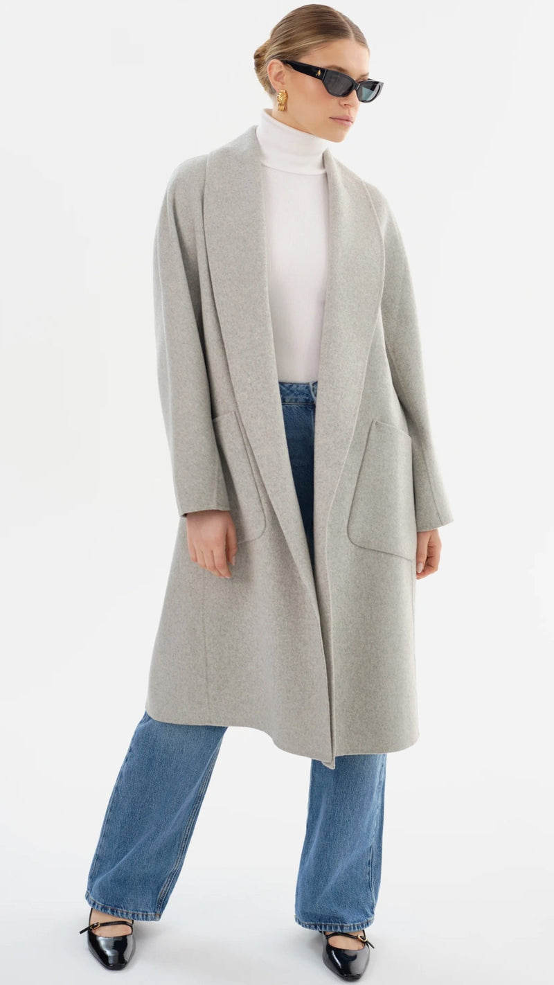 Lamarque Thara Shawl Collar Wool Coat in Light Grey *ONLY AVAILABLE IN STORE*