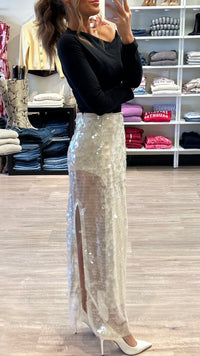 Lamarque Clara Sequin Maxi Skirt in Clear