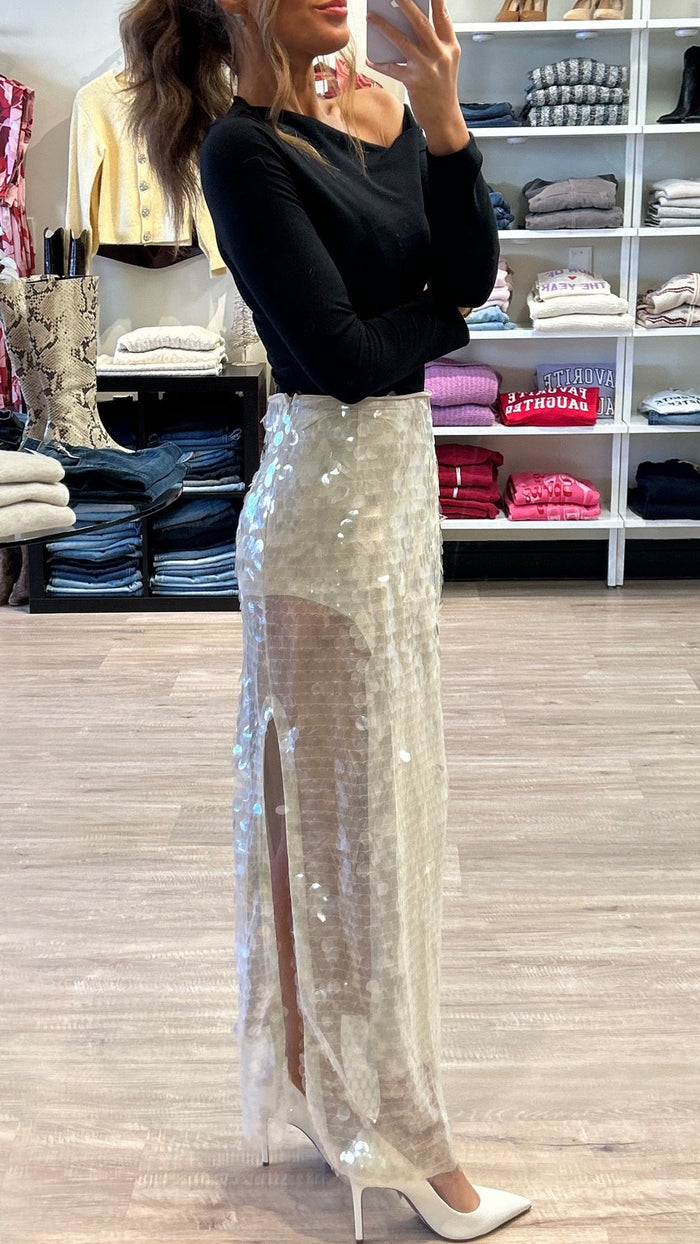 Lamarque Clara Sequin Maxi Skirt in Clear