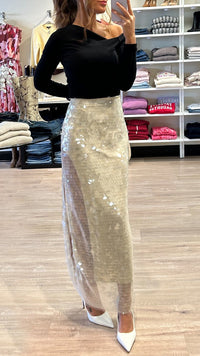 Lamarque Clara Sequin Maxi Skirt in Clear