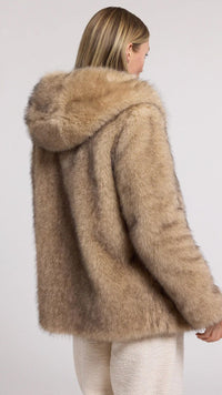 Generation Love Della Faux Fur Hooded Jacket in Brown/Black