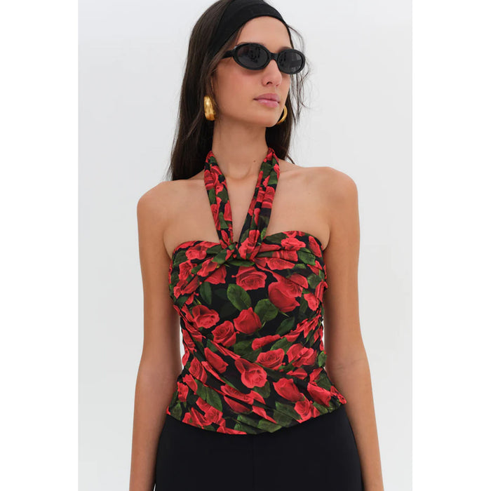 For Love & Lemons Abby Strapless Top in Red Floral