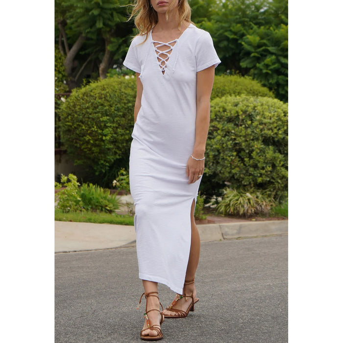 LNA Bel Air Lace Up Dress in White