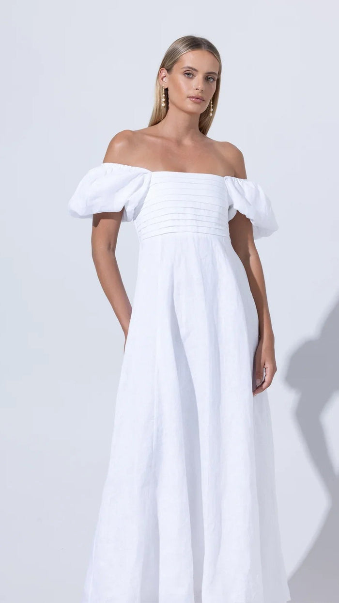 Lusana Amy Linen Maxi Dress in White