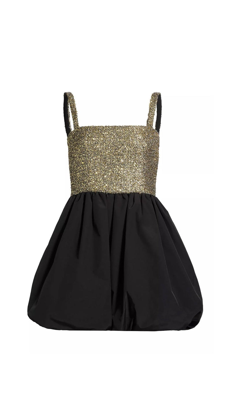 Amanda Uprichard Christine Tweed Bubble Mini Dress in Gold/Black