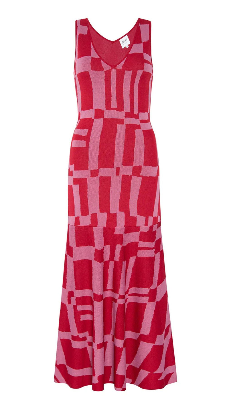 Misa Brenna Knit Midi Dress in Red/Pink