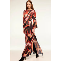 Misa Laurie Bell Sleeve Maxi Dress in Canyon Stripe Satin