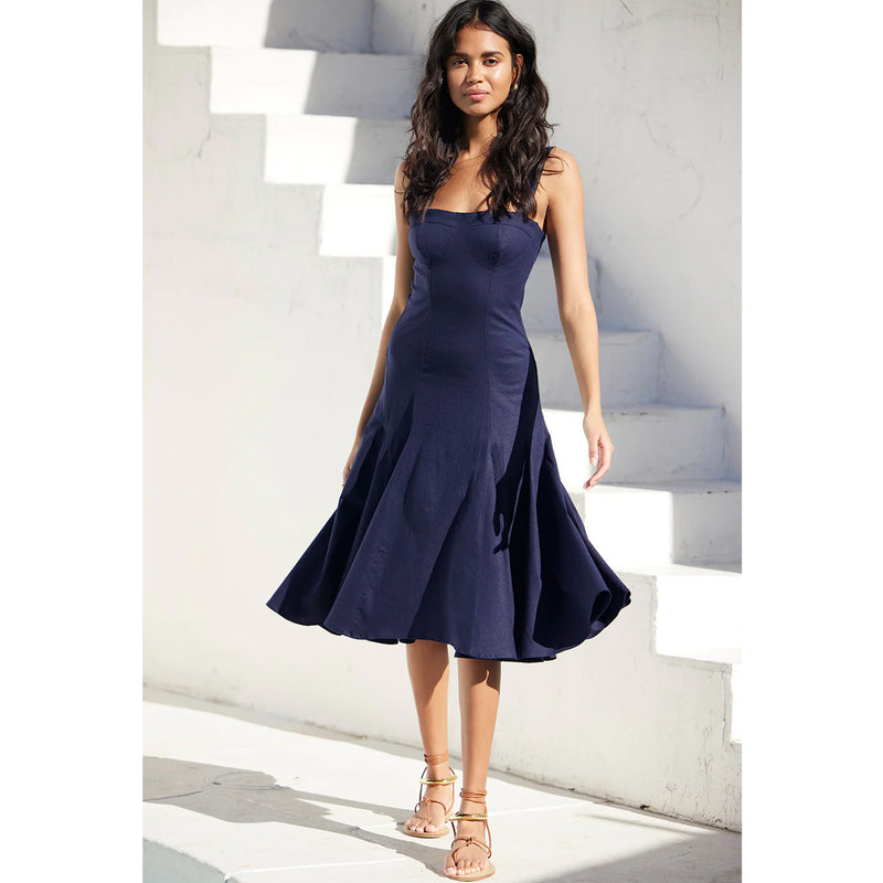 Misa Cherish Dress in Navy Linen