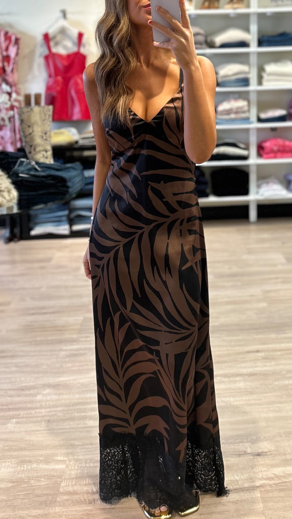 Misa Tova Maxi Dress in Chocolate Palm