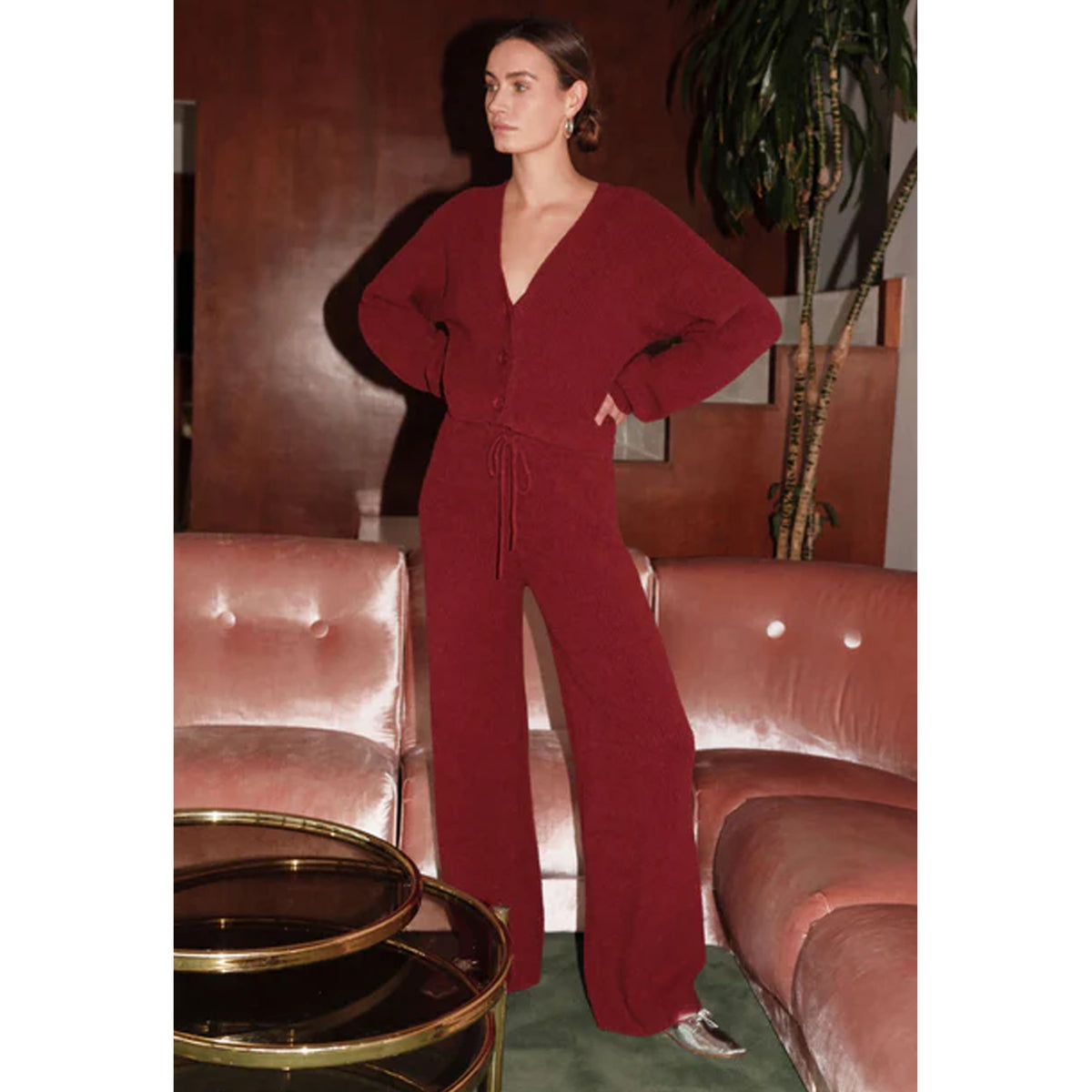 Nation LTD Rachelle Ribbed Pants in Red