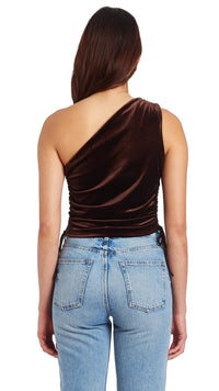 Amanda Uprichard Ania Velvet One Shoulder Top in Cocoa