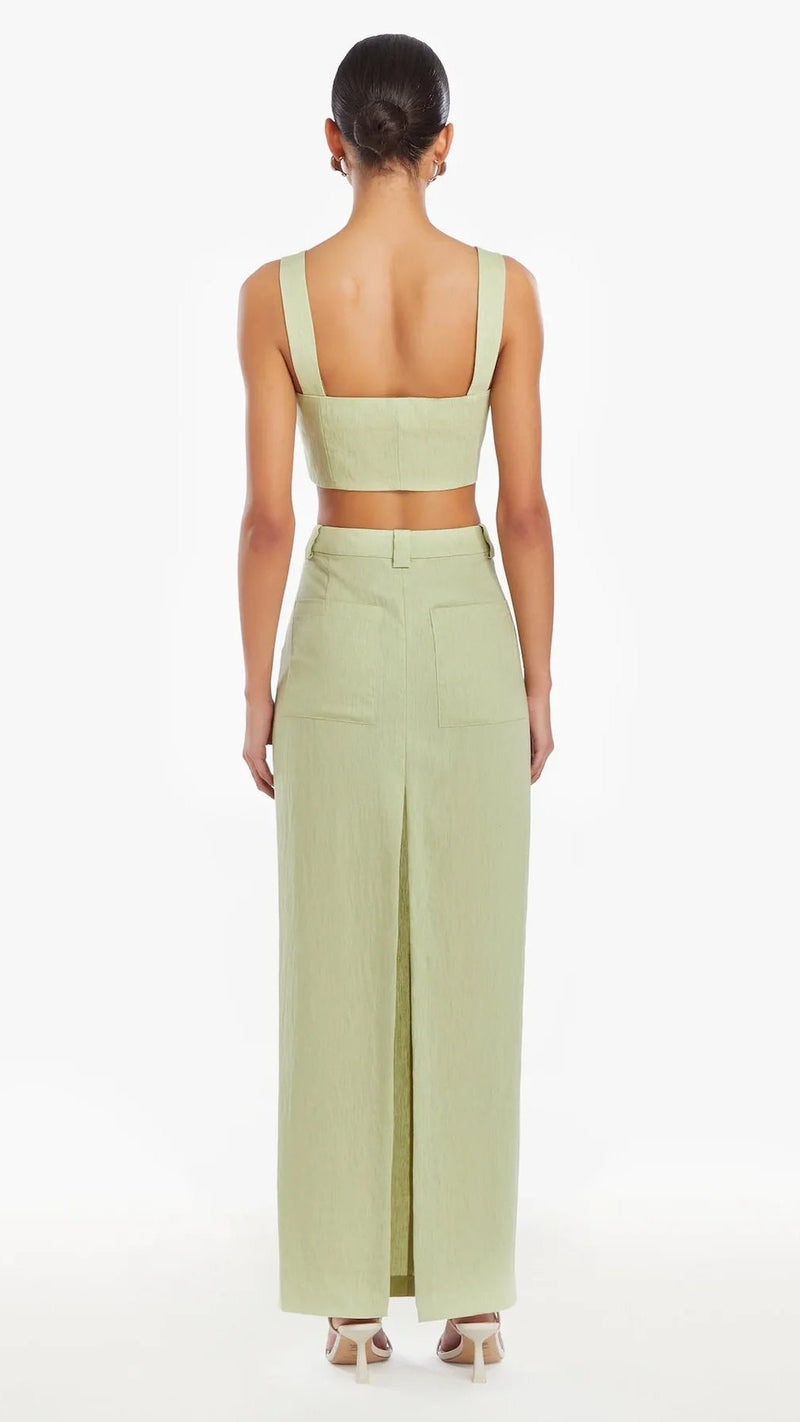 Amanda Uprichard Royston Linen Crop Top Aloe