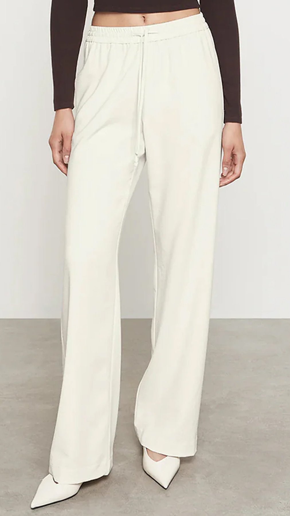 Enza Costa Crepe Drawstring Resort Pants in Cream