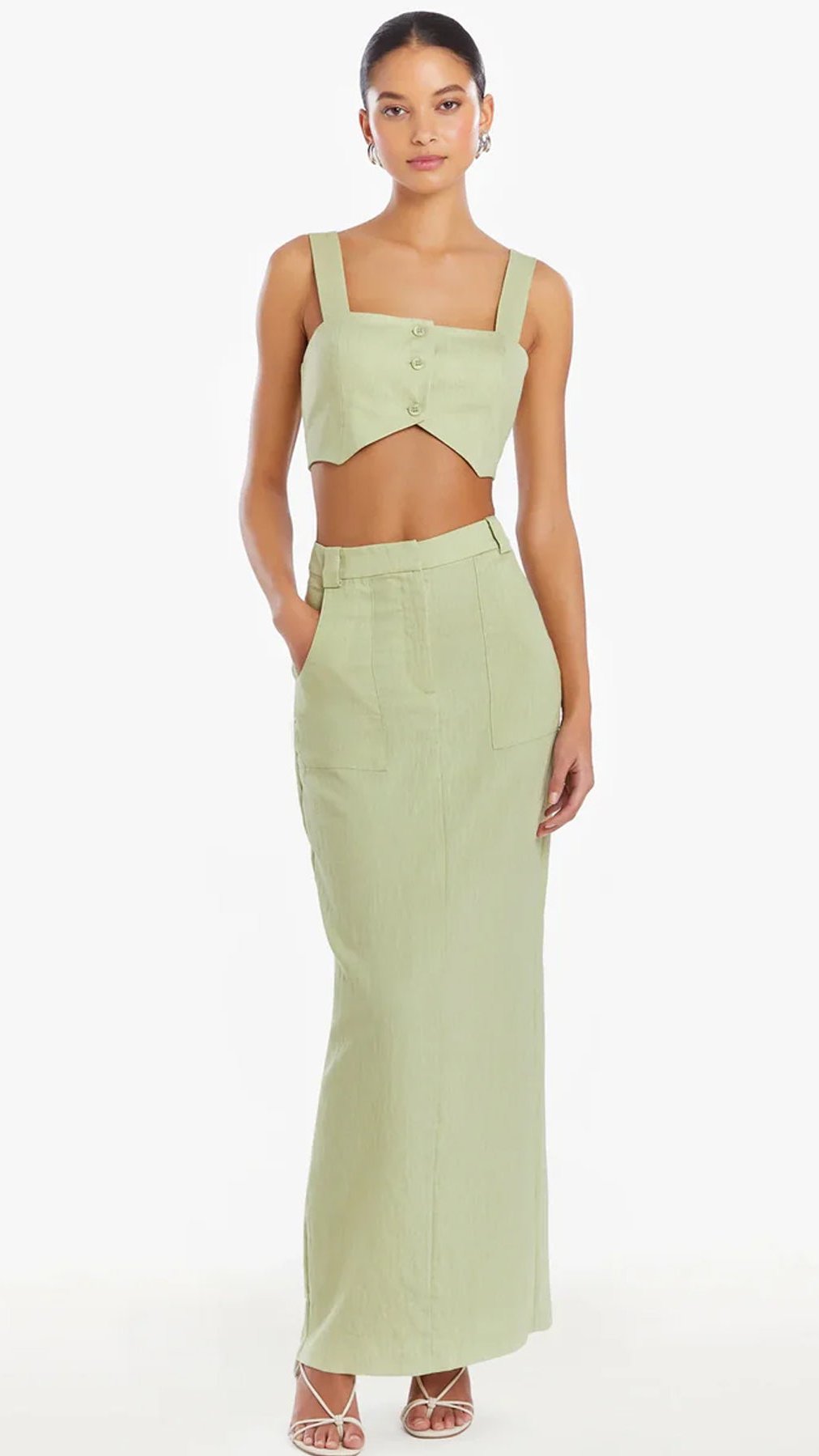 Amanda Uprichard Royston Linen Crop Top Aloe