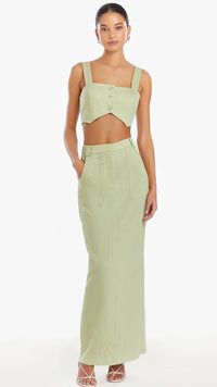 Amanda Uprichard Royston Linen Crop Top Aloe