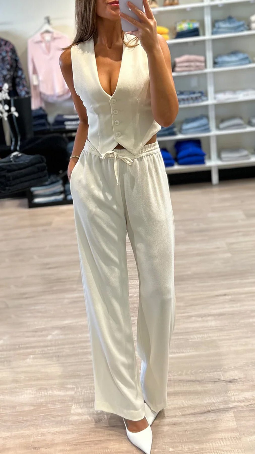 Enza Costa Crepe Drawstring Resort Pants in Cream