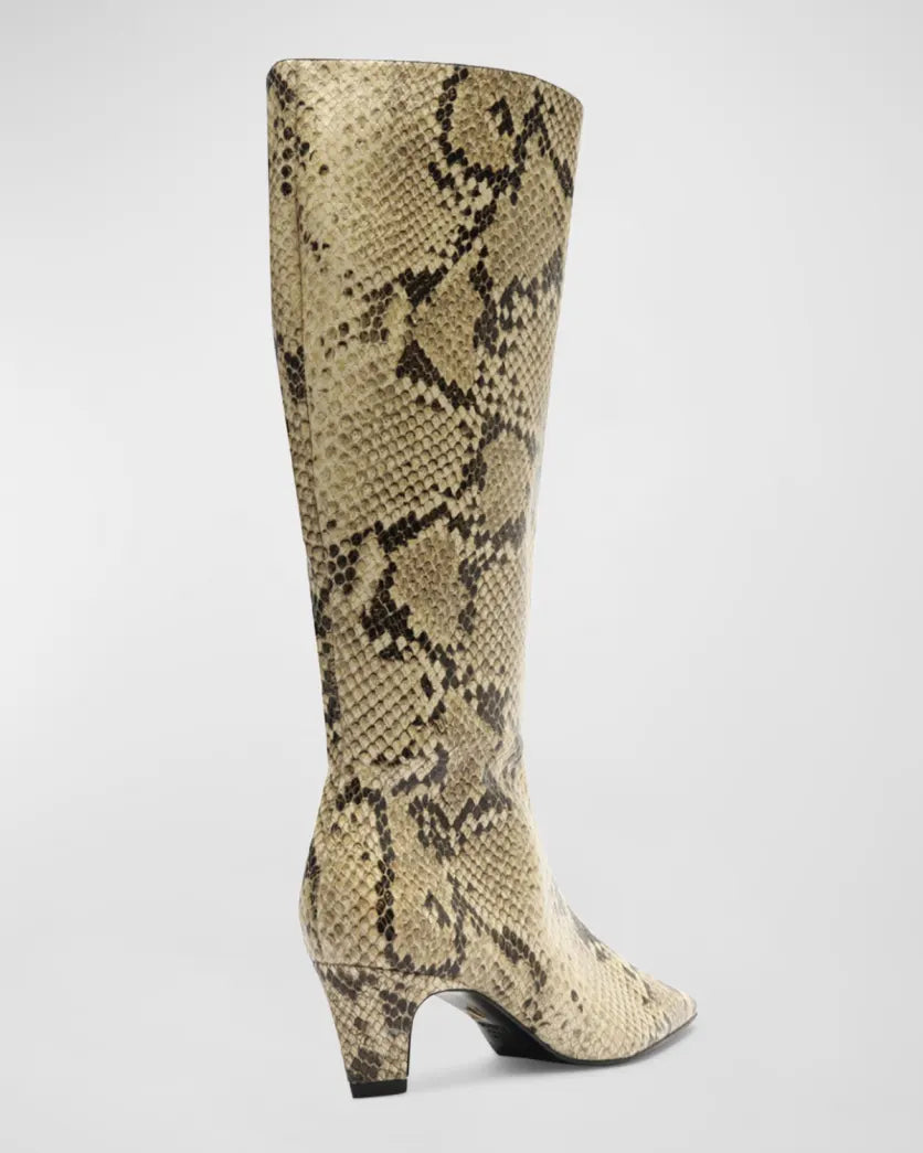 Schutz Dellia Snake-Embossed Kitten Heel Boots in Natural