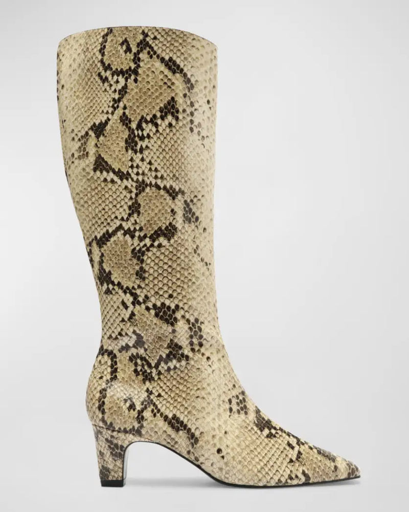 Schutz Dellia Snake-Embossed Kitten Heel Boots in Natural