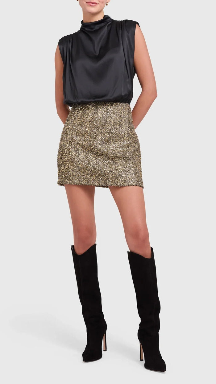 Amanda Uprichard Brantley Tweed Mini Dress in Gold/Black