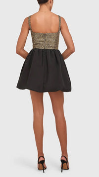 Amanda Uprichard Christine Tweed Bubble Mini Dress in Gold/Black