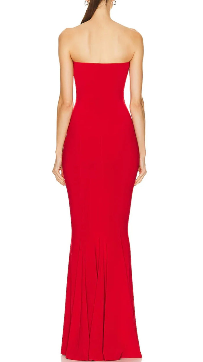 Norma Kamali Strapless Fishtail Gown in Tiger Red