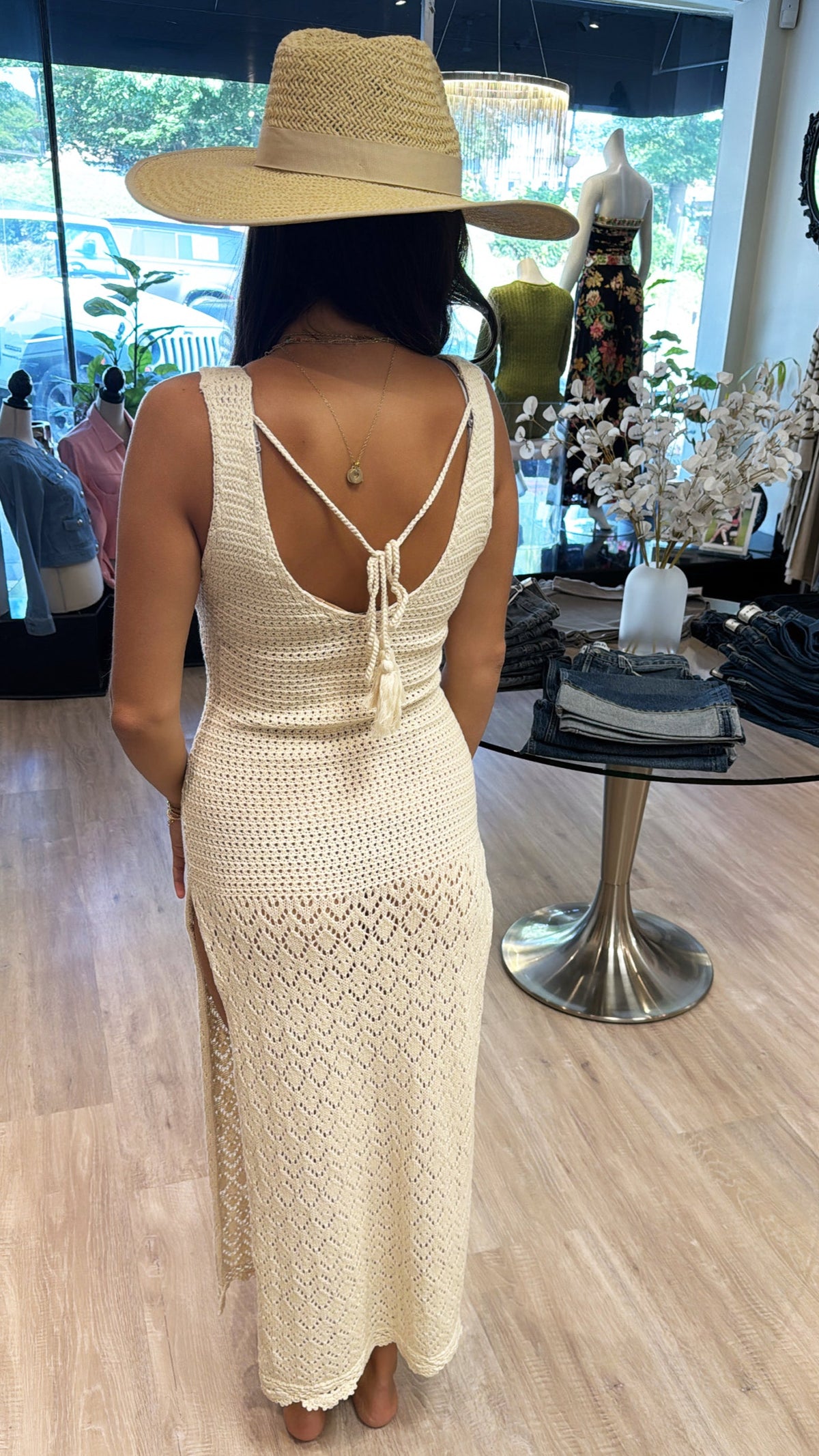 Olivaceous Pamala Crochet Coverup Dress in Natural