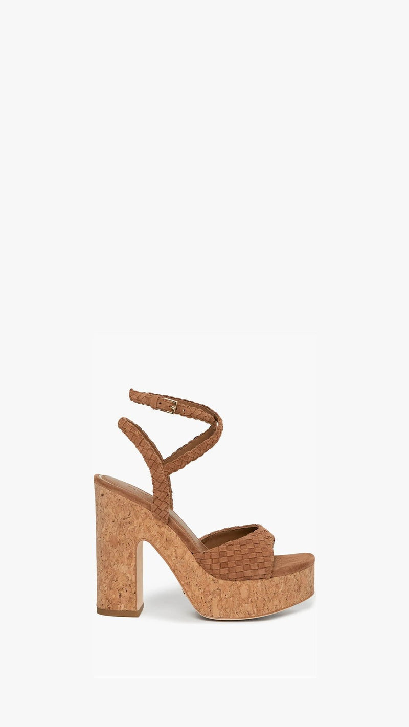 Paige Denim Caprice Ankle Strap Platform Sandal in Cognac