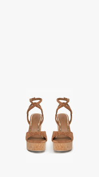 Paige Denim Caprice Ankle Strap Platform Sandal in Cognac