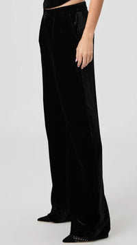 Paige Denim Kara Velvet Wide Leg Pant in Black