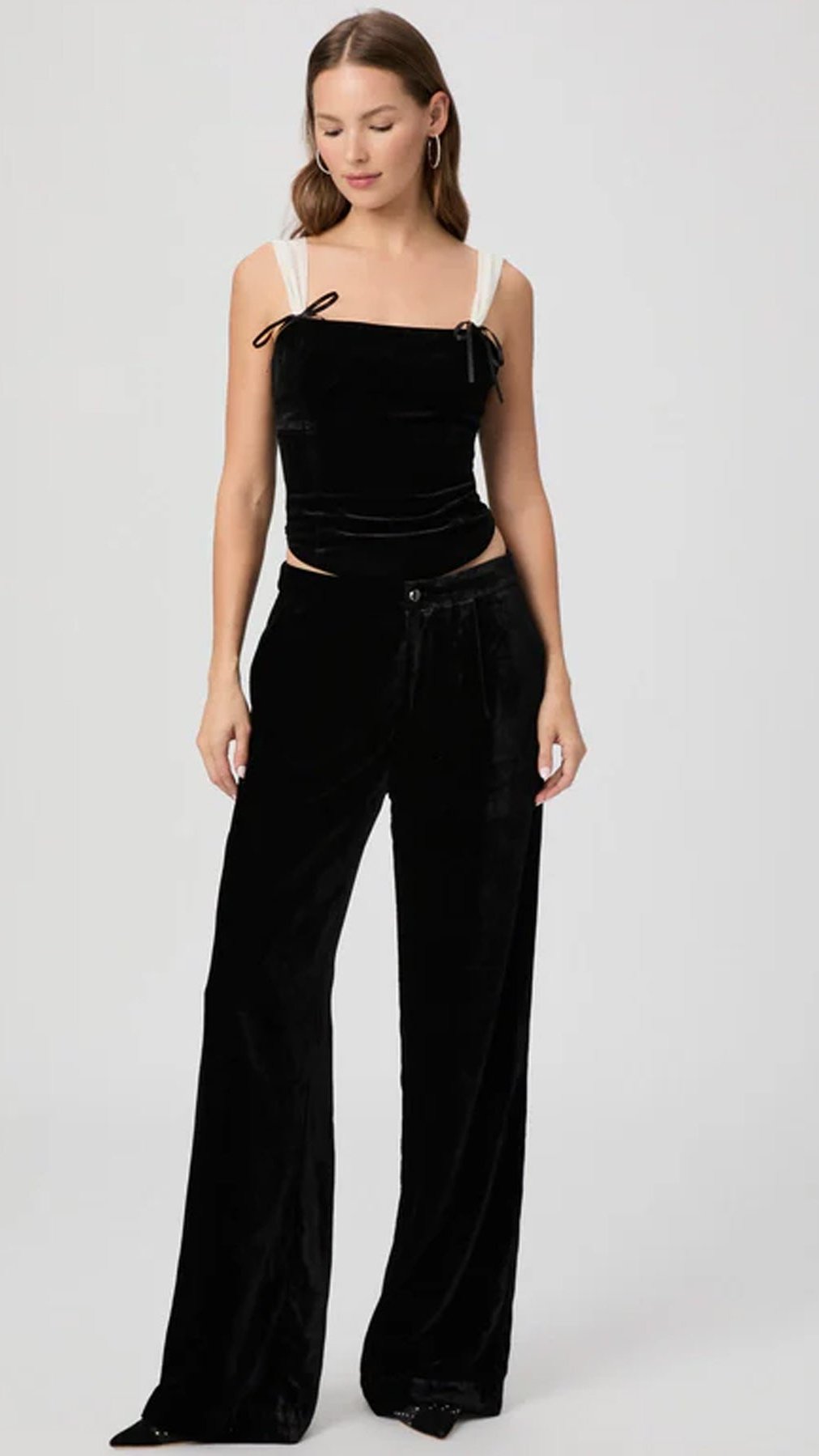 Paige Denim Kara Velvet Wide Leg Pant in Black