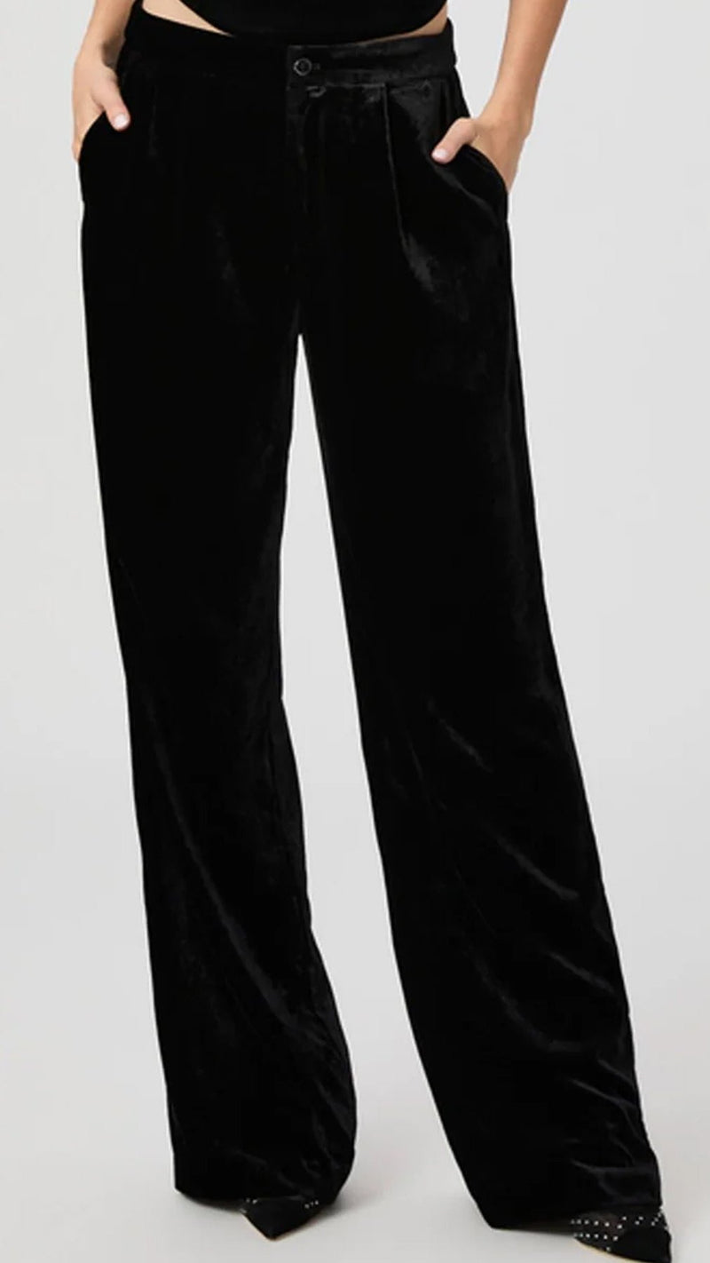 Paige Denim Kara Velvet Wide Leg Pant in Black