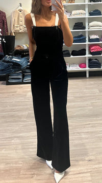 Paige Denim Kara Velvet Wide Leg Pant in Black