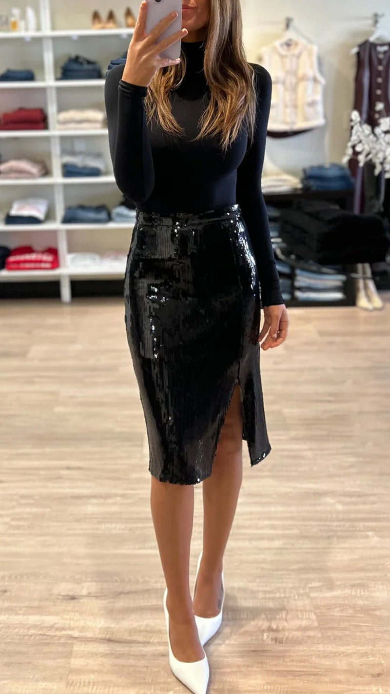 Generation Love Shenae Sequin Midi Skirt in Black