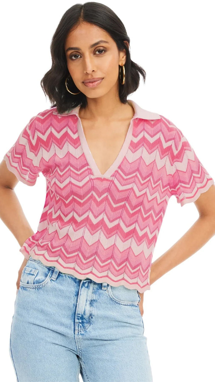 Allison New York Chevron Knit Pullover in Pink Multi