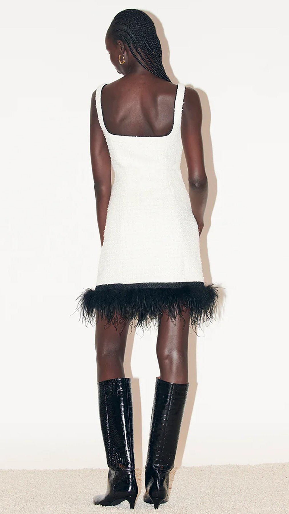 Saylor Velma Tweed Feather Dress in Black and White