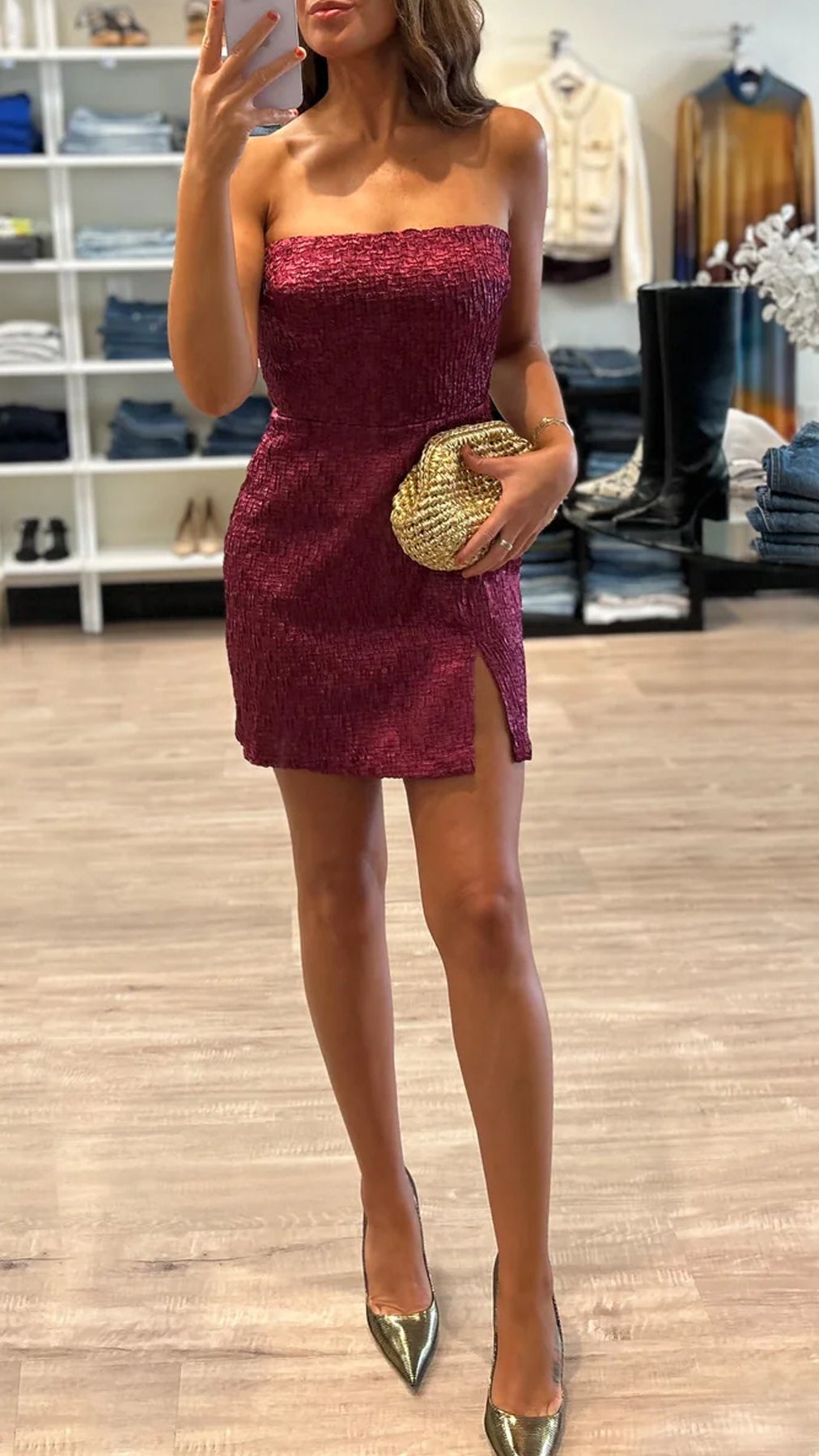 Amanda Uprichard Arely Strapless Mini Dress in Burgundy