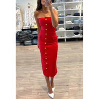 Ronny Kobo Rose Strapless Midi Dress in Red