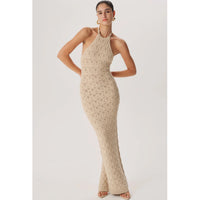 Ronny Kobo Kaiden Halter Knit Maxi Dress in Ecru