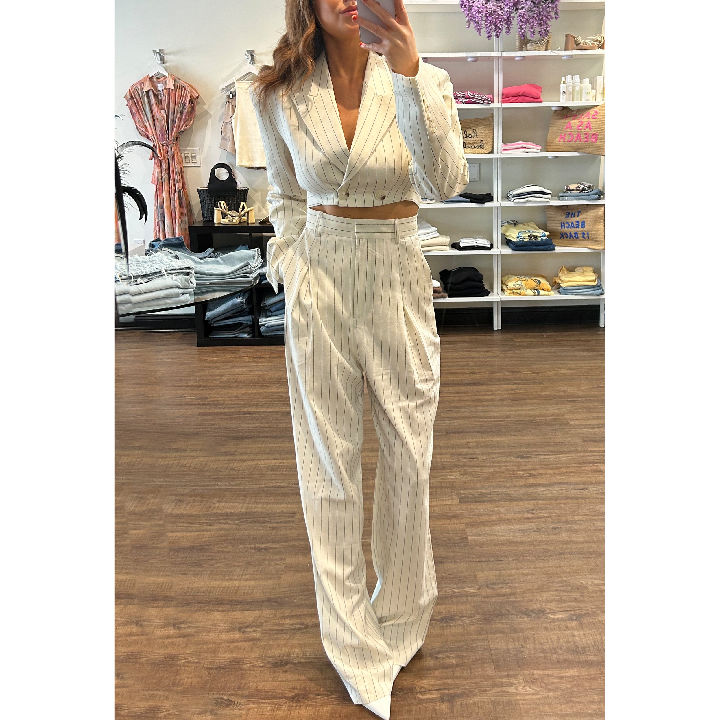 Pinstripe wide shop leg pants