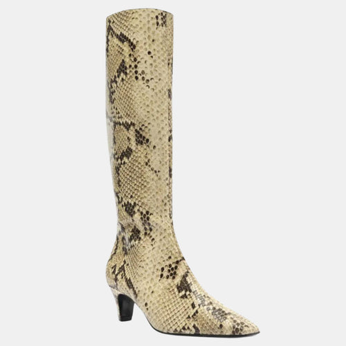 Schutz Dellia Snake-Embossed Kitten Heel Boots in Natural