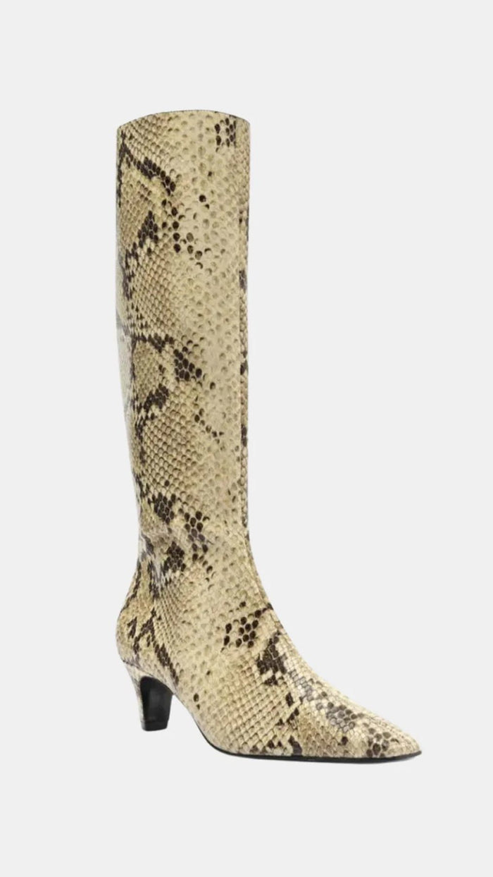 Schutz Dellia Snake-Embossed Kitten Heel Boots in Natural