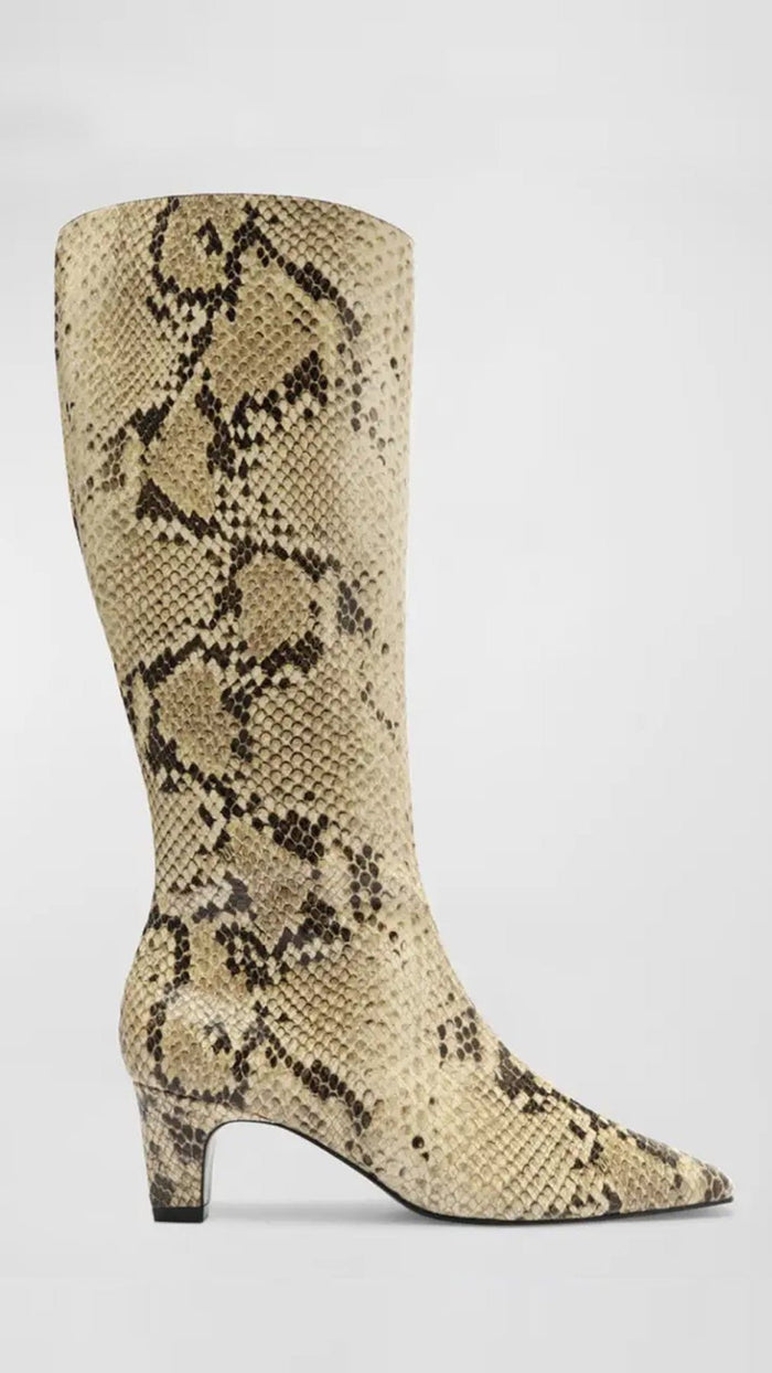 Schutz Dellia Snake-Embossed Kitten Heel Boots in Natural