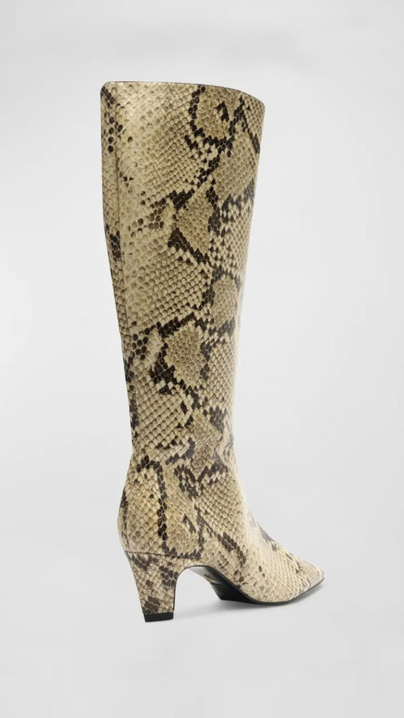 Schutz Dellia Snake-Embossed Kitten Heel Boots in Natural